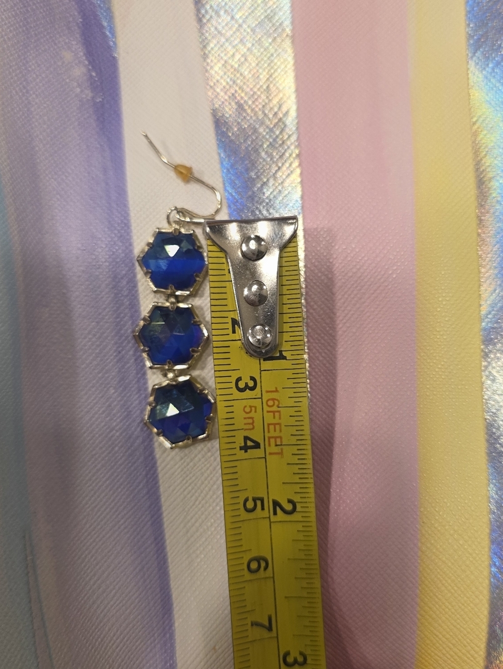 Kendra Scott Cobalt Blue Faceted Triple-Hexagon Drop Earrings - Picture 5 of 6